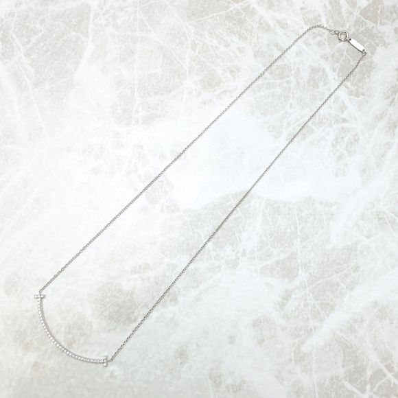 Polar Tiffany & Co T-smile Diamond White Gold Necklace Approx 39cm (1535in) U - Picture 4 of 8